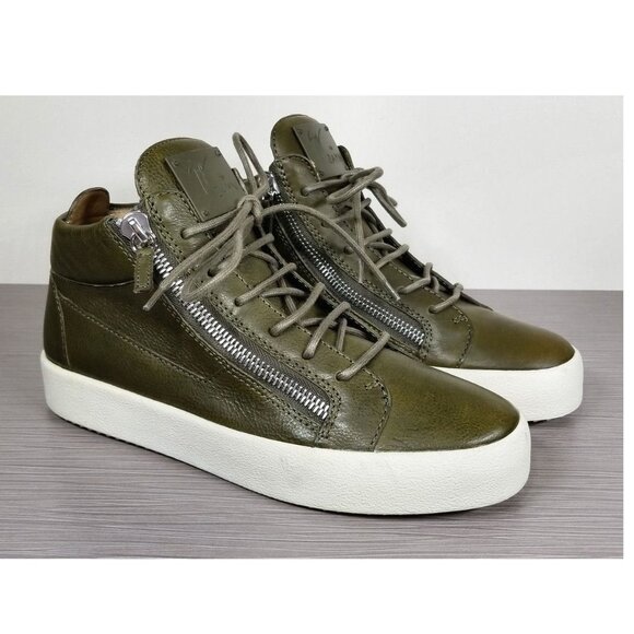 Giuseppe Zanotti x Zayn Leather Double-Zip Mid-Top Sneaker Olive Mens Size 9 /42 - Picture 3 of 11